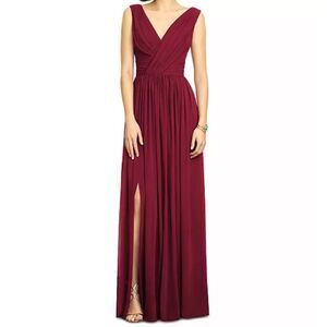 Dessy Collection Shirred Chiffon Long Gown Burgundy Size 0 MSRP $273